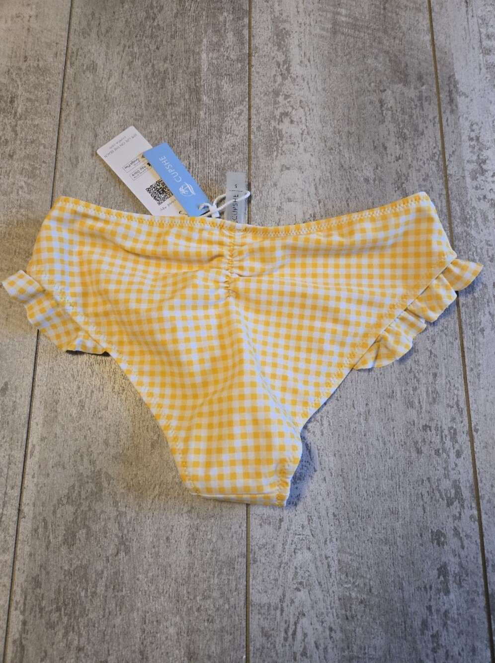 CUPSHE Yellow Gingham Ruffle Bikini Bottoms. Size Small. - Picture 2 of 3
